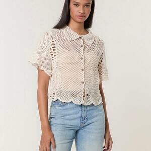 Vintage Havana Cream Crochet Button-Up Top NWT